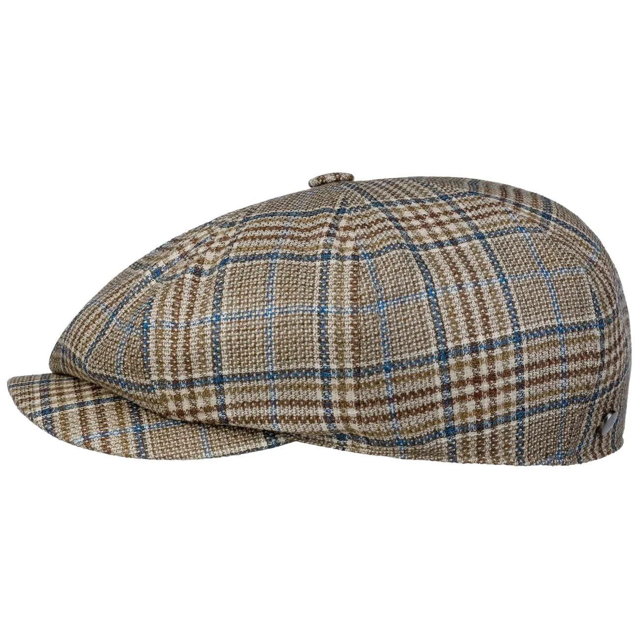Glencheck 8 Panel Flat Cap by - brown-blue - Size: S (54-55 cm) - Lierys - FashionsVida