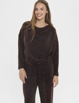 Women's NoellaSZ Shimmer Blouse in Dark Brown Size: Large - Dark Brown - Size: L - Saint tropez - FashionsVida