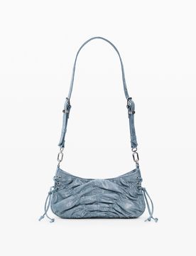 Petit sac en denim froncé, , Bleu, U
