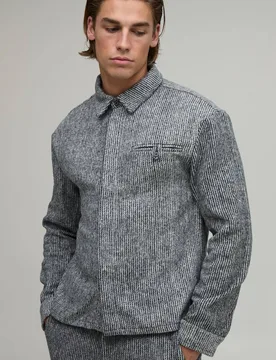 Men's Regular Fit Brushed Rib Welt Pocket Overshirt Black Size X-Small Black XS - boohooMAN - FashionsVida