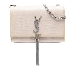 Medium Croc Embossed Leather Monogram Kate Tassel Crossbody