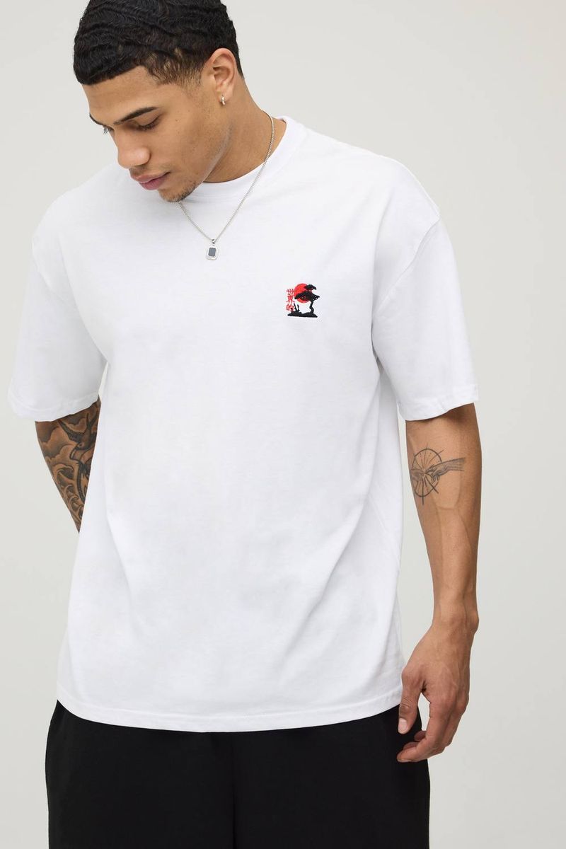 Herren Oversized T-Shirt Mit Besticktem Blütenmuster White Größe XL