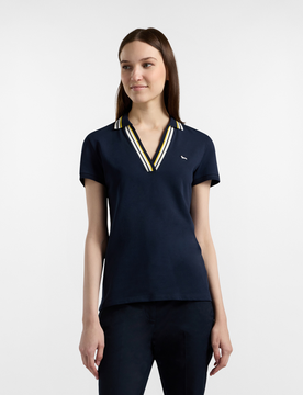 Harmont&blaine polo con scollo donna blue navy