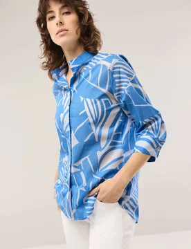 Tunika-Bluse mit Stehkragen, noch offen: Filter Passform#noch offen: Größenlauf, Farbe Blau, 40, leichter Voile aus Baumwolle modischer Stehkragen D - Walbusch - FashionsVida