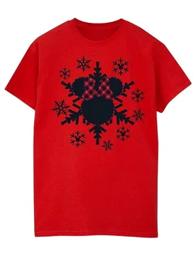 Women's Minnie Mouse Gingham Snowflakes Cotton Boyfriend T-Shirt in Red Size: Medium - Red - Size: M - Disney - FashionsVida