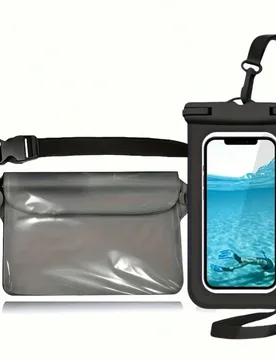 Set de 2 piezas Bolsa impermeable + Funda para teléfono, Bolsa impermeable para secar, Adecuado para rafting, playa, natación, barco, kayak, senderi - Shein - FashionsVida
