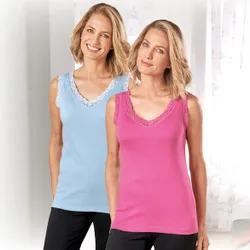 Spitzenshirt hellblau + pink 2er-Set