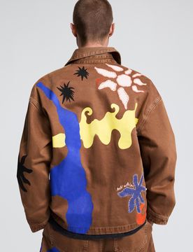 Veste imprimée avec des soleils, , Coton, Marron, S