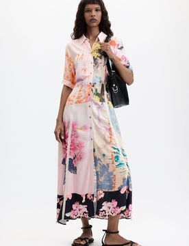 Vestido Largo Estampado, Mujer, Viscosa, Rojo, XS