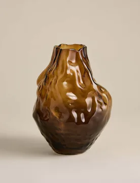 Medium Irregular Smoked Glass Vase Brown - M&S - FashionsVida
