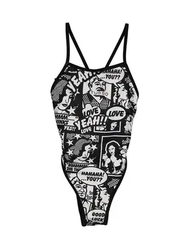 Yeah Comic Thin Strap Swimsuit White / Black 3-4 Years Girls - TURBO - FashionsVida