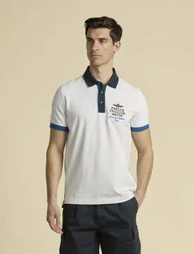 Polo bianca con colletto e bordo manica in contrasto - Aeronautica Militare - FashionsVida