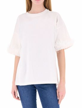 VICOLO T-shirt con piume PANNA UNI