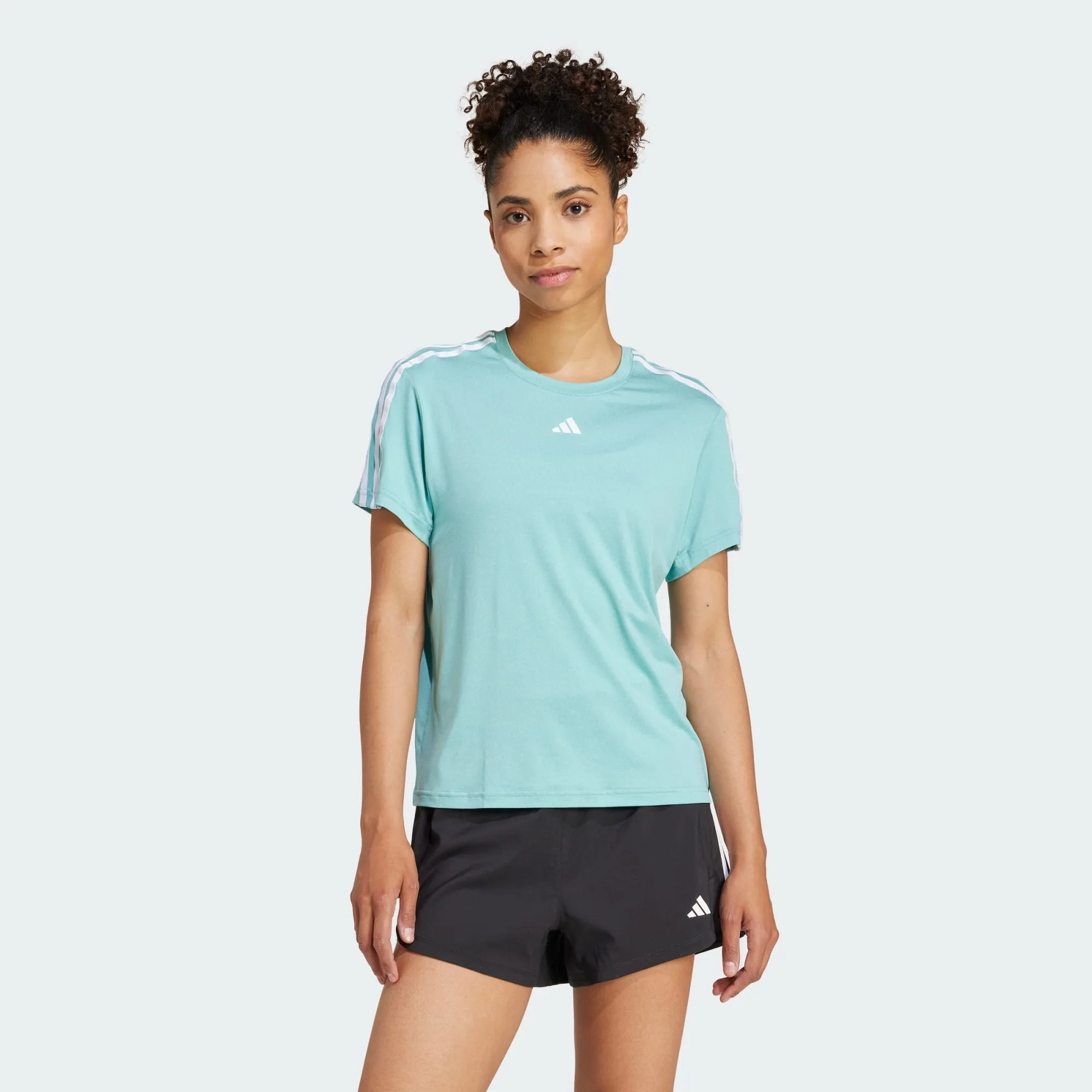 Womens Aeroready Train Essentials 3-Stripes Tee - Turquoise - Size Small - adidas performance - FashionsVida