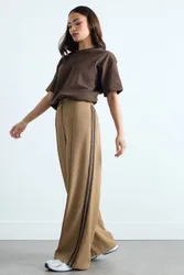 Women's Petite Stripe Wide Leg Trousers in Light Brown Size: 14S - Light Brown - Size: 14S