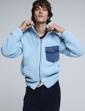 Jersey punto cremallera doble, Hombre, Azul, S