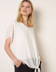Chiffon Tie Knot Plain Top - S/M / IVORY - female