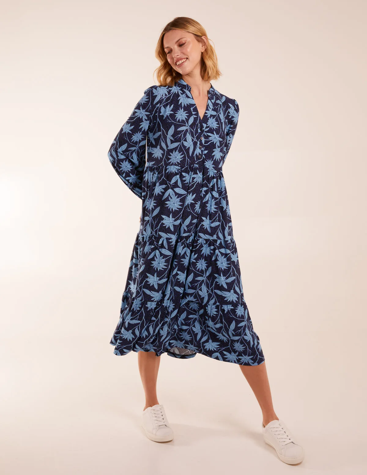 Collar Trapeze Midi Dress - S / BLUE - female - Blue Vanilla - FashionsVida