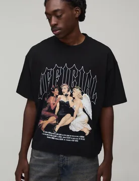 Men's Oversized Boxy Gothic Print T-Shirt Black Size Medium Black M - boohooMAN - FashionsVida