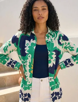 Women's Border Print Buttoned Shirt Size: 12 - Multicolor - Size: 12 - Roman - FashionsVida