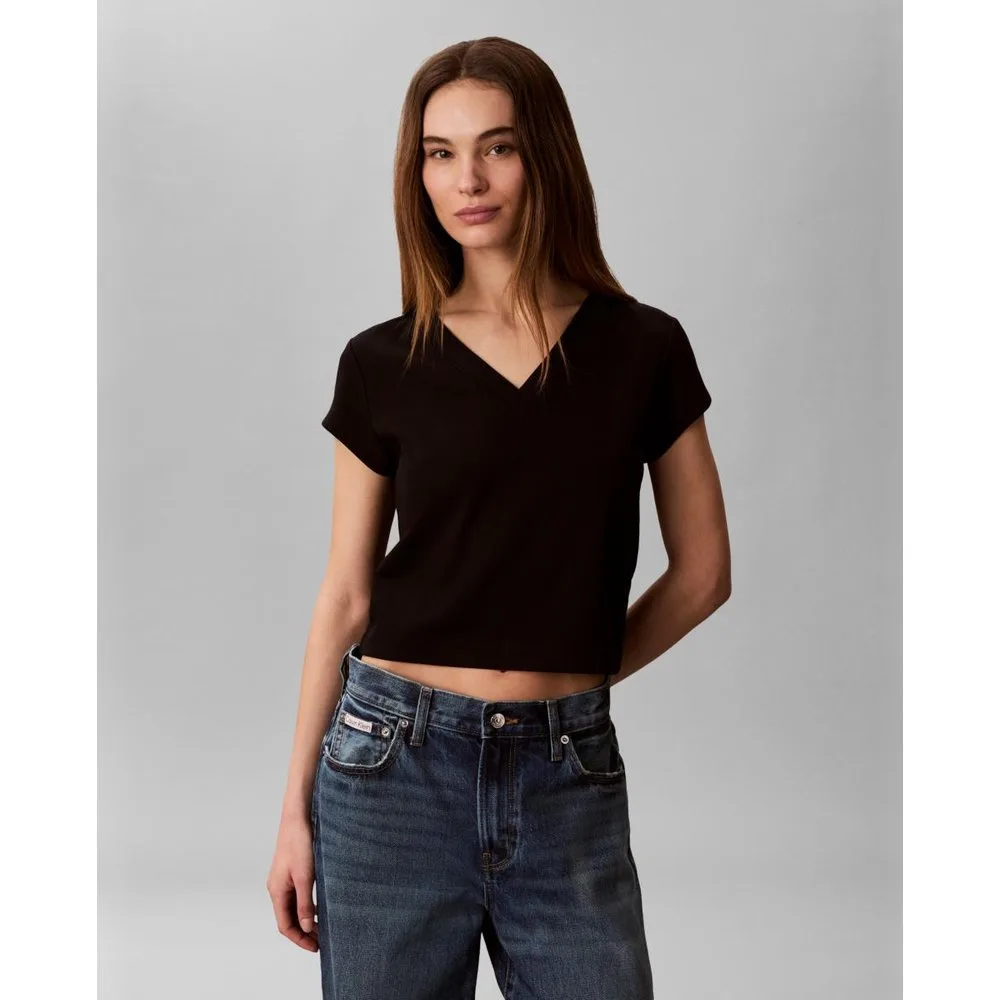 Camiseta mujer corta de canalé - Calvin Klein Jeans - FashionsVida