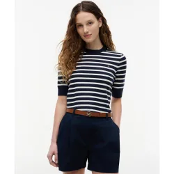 Jersey de mujer de punto fino a rayas y manga corta