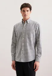 Regular Flanellhemd Karo Grau 44