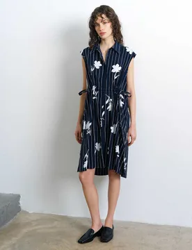 Pure Cotton Floral Knee Length Shirt Dress Blue Mix female - French connection - FashionsVida