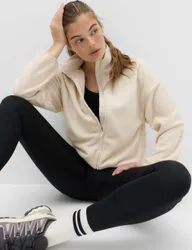 Zip Up Funnel Neck Relaxed Fleece Jacket Ecru female