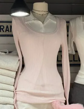 Pink Knit Slim Long Sleeve Tees Women Autumn New Fashion U-neck Cotton Soft T-shirt Cute Preppy Style Casual T Shirt Y2K Top - Aliexpress - FashionsVida