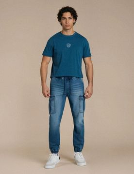 Jeans jogger con effetto lavato - blu scuro