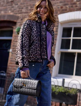 Amanda Quilted Leopard Print Jacket In Brown - S/M - Lily and Lionel London Limited - FashionsVida