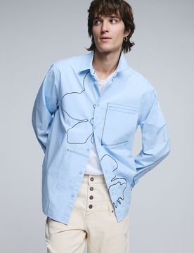 Camisa pespunte bordado, Hombre, Algodon, Azul, S