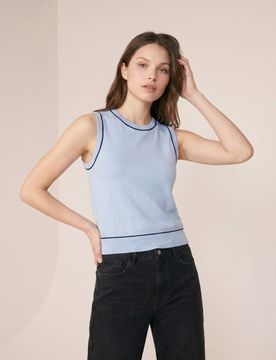 Blusa stile maglione senza maniche con misto lana e modal - blu pallido
