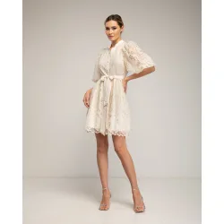 Vestido corto con algodón de encaje con lentejuelas