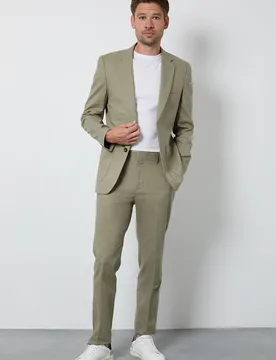 Men's Light Green Linen Slim Fit Suit Trousers Size: 36R - Light Green - Size: 36R - Burton - FashionsVida
