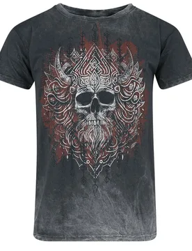 T-Shirt - Viking Skull - S bis 4XL - für Männer - Größe L - grau - Männer - male - Outer Vision - FashionsVida