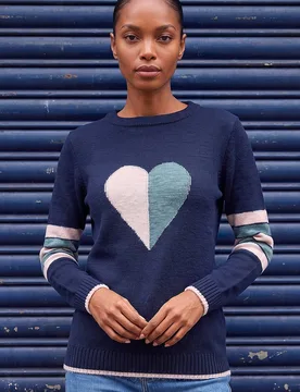 Women's Heart Print Stripe Sleeve Jumper in Midnight Size: 18 - Midnight - Size: 18 - Roman - FashionsVida