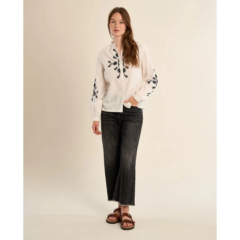 Camisa de mujer de manga larga flores bordadas - Molly Bracken - FashionsVida