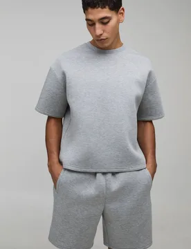 Herren Oversized Kastenförmiges Bonded-Scuba-T-Shirt & Entspanntes Shorts-Set Grey Marl Größe XS - boohooMAN - FashionsVida