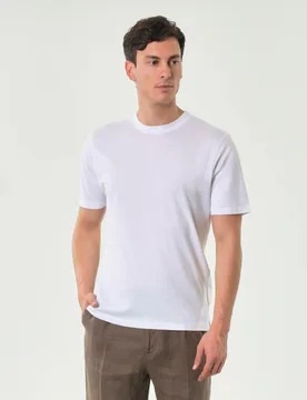 T-shirt mezza manica bianca in misto cotone e modal - Paul Baker - FashionsVida