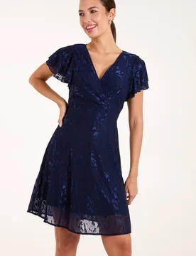 Women's Mesh Angel Sleeve Dress in Navy Size: 12 - Navy - Size: 12 - Blue Vanilla - FashionsVida