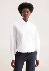 Oversized Hemdbluse in Boxy Länge Weiß 42