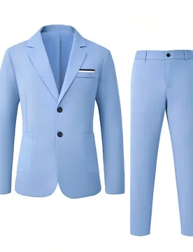 Conjunto de traje formal de blazer y pantalones minimalista azul para hombres - Shein - FashionsVida