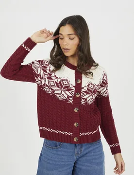 Snowflake Womens Fairisle Christmas Cardigan - - Size: L - Brave soul - FashionsVida