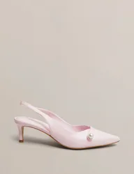 Leather Kitten Heel Slingback Shoes Pink female