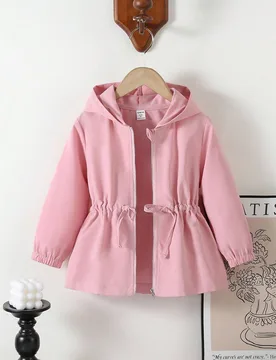 Pieza Chaqueta con capucha de unicolor casual para niña joven con diseño de cintura, adecuada para otoño e invierno, aplicable para la escuela, act - Shein - FashionsVida