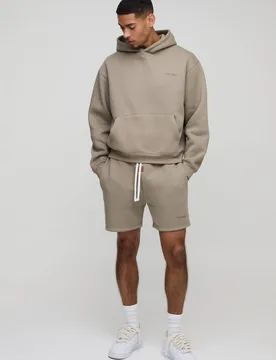 Men's Oversized Boxy Ofcl Man Short Hooded Tracksuit Stone Size Medium Stone M - boohooMAN - FashionsVida