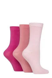 Women's 3 Pair Classic Plain Bamboo Socks Pink 4-8 - Pink - Size: Small