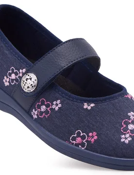 Koryl - Clearance Women's Extra Wide Shoes for Swollen Feet - Navy Pink Flower - Size: 4 XXW - Cosyfeet - FashionsVida